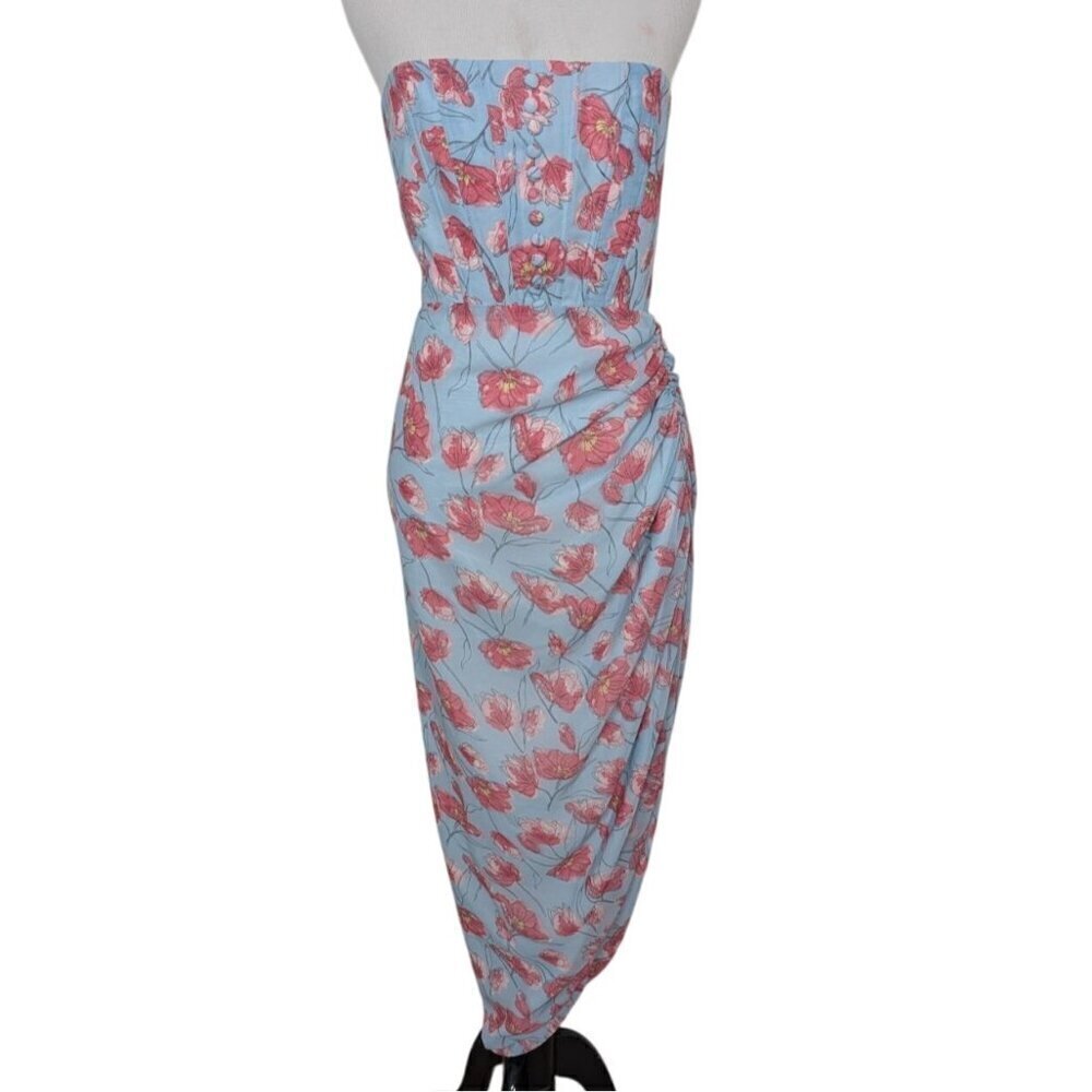 NEW Adeirlina Floral Corset Maxi Dress Womens Size Medium Blue Strapless